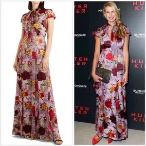 Alice and Olivia "Roanne Floral Devoré-Chiffon Maxi-Gown"